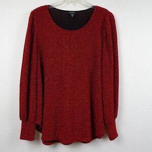 Karen Kane Sparkle Top Women's Plus Size 2X Red Holiday Long Sleeve Made in USA